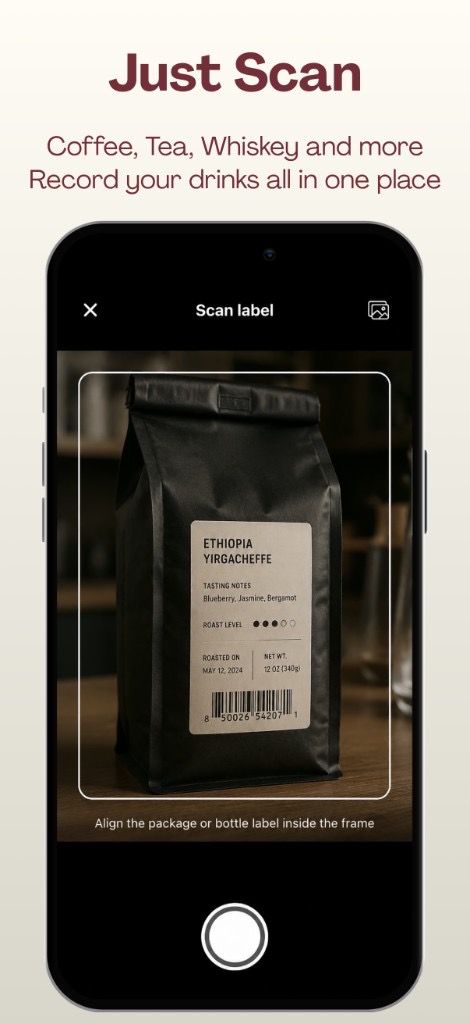 Scan a coffee bag or bottle label with AI
