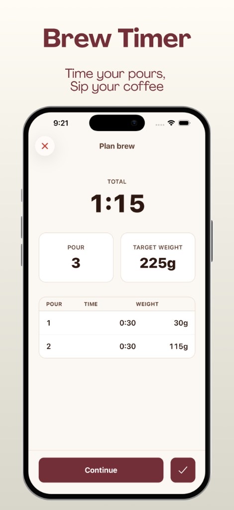 Brew timer for timing pours